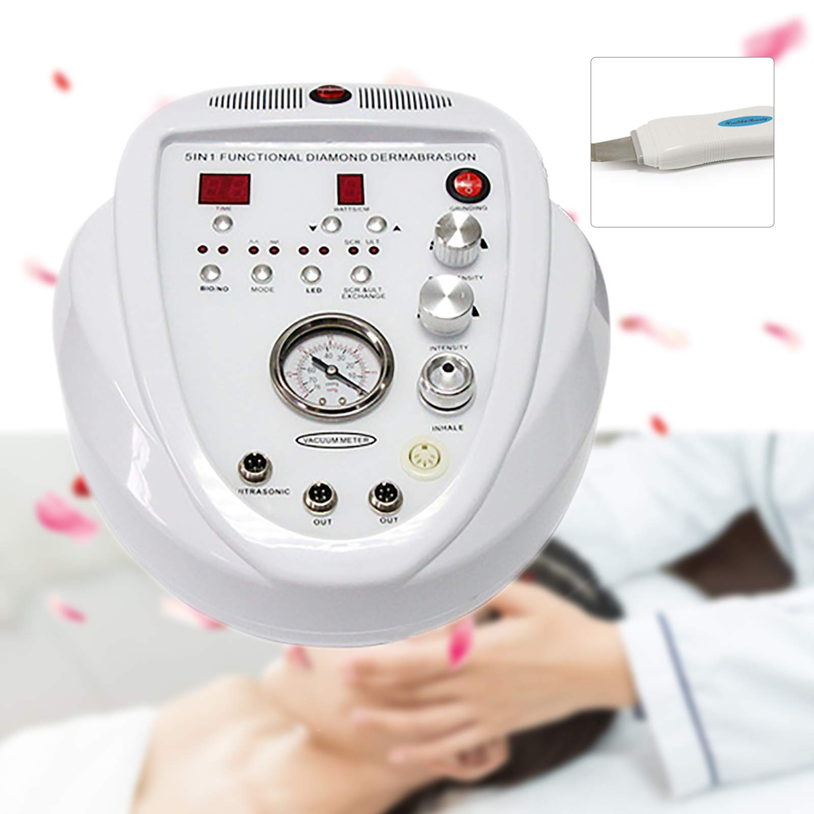 Maszyna do mikrodermabrazji diamentowej 5 w 1, ultradźwiękowy lifting skóry, skrobak do skóry, młotek na gorąco i zimno, terapia światłem fotonowym, biała, 6,25 kg