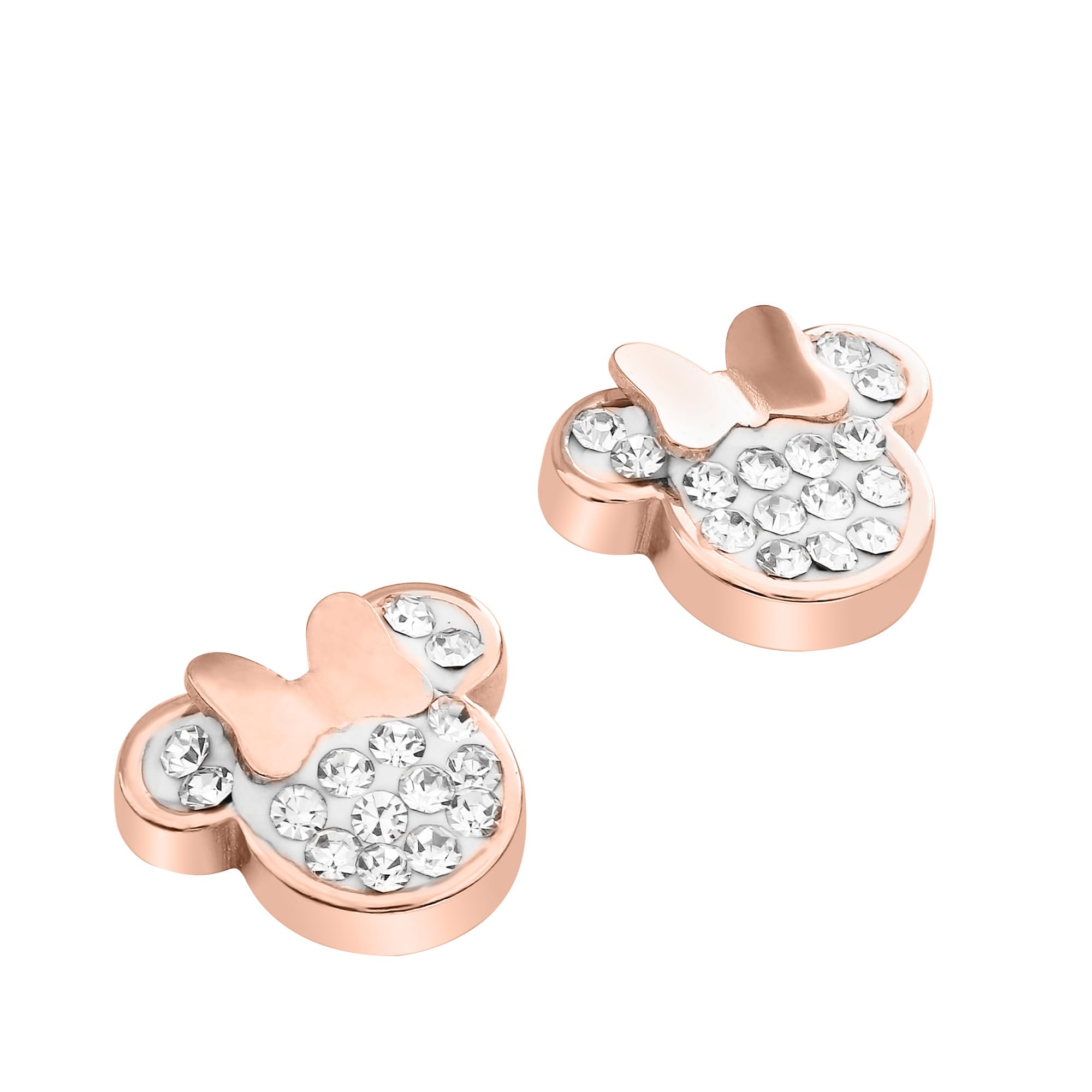 Disney Minnie Pendientes para niña de acero inoxidable con circonitas, talla única, Joyas Disney
