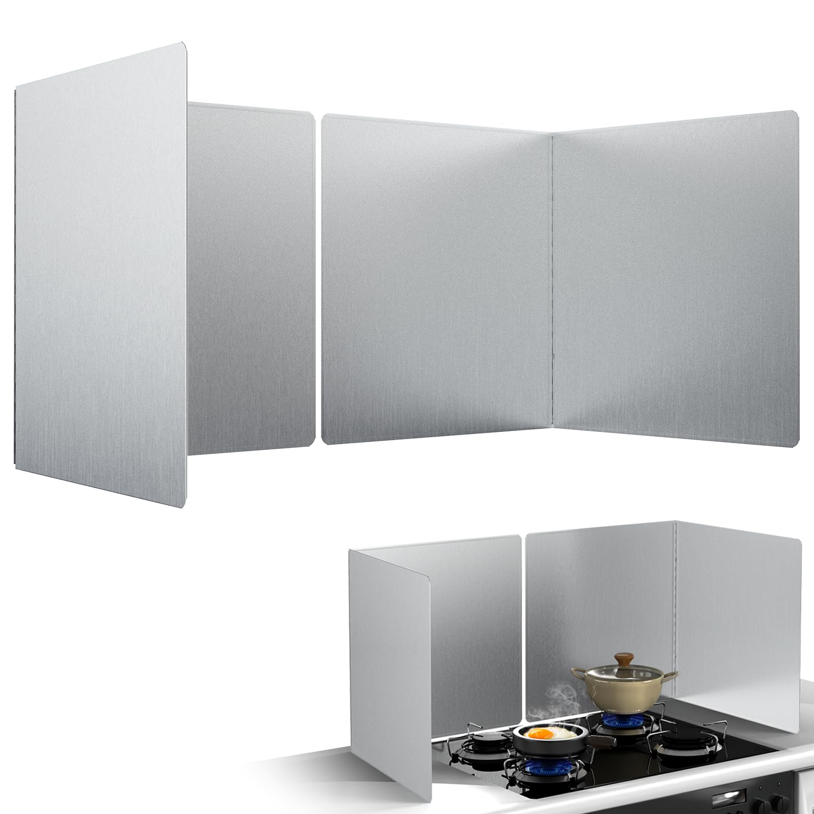 Photo 1 of 20"x20" Extra Large Kitchen Splash Back 2PCS, Heavy Duty Stainless Steel Foldable Stove Guard, Heat Resistant Easy Clean Oil Splatter Shield