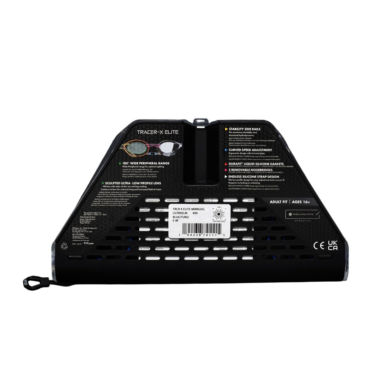 TYR Gogle dla dorosłych Tracer-X Elite - Low Profile Racing okulary pływackie, lustrzane, niebieskie, turkusowe