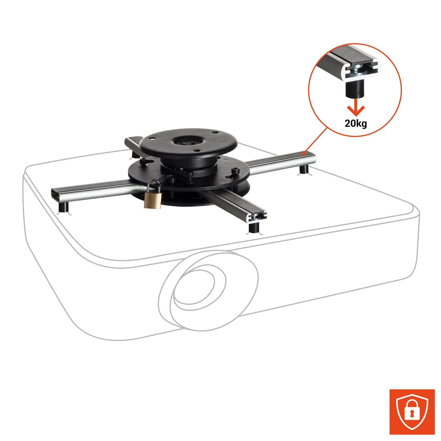 celexon universal Beamer-Decken-Halterung PS Ultraflat schwarz | ultraflacher Projektor Halter mit 360° Rotation und nur 62mm Deckenabstand | Tragkraft max. 20Kg