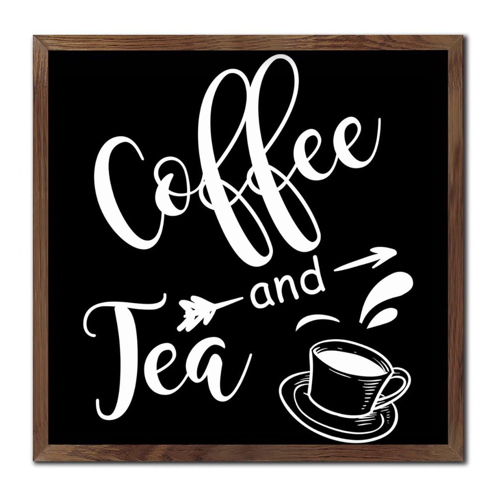 TOARTi Targa Decorativa In Legno Per Cucina Con Scritta Divertente 'Il Buon Umore Inizia Con Caffè E Tè', Cartello Da Parete 28,85 X 29,5 Cm, Con Corda Per Appendere, Regalo Per Amanti Di Caffè