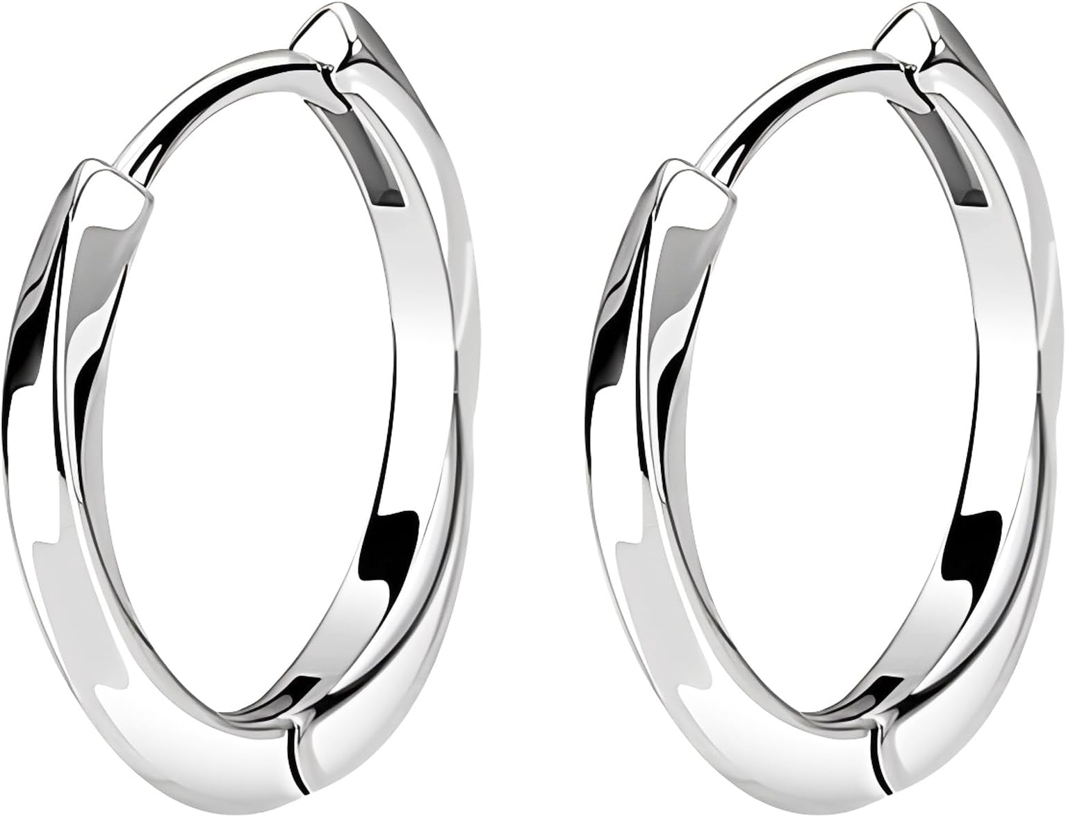 Men's Hoop Earrings, 925 Sterling Silver, Round Huggie Style, Ear Piercings