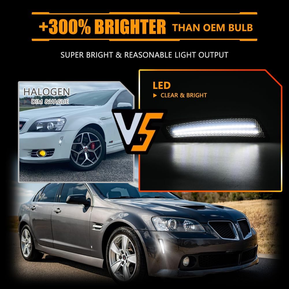 Front Fender LED Side Marker Lights for 2008 2009 Pontiac G8 GT GXP, Smoked Lens Side Marker Lamps, [Ultra-Bright] 2 Light Beads 45 SMD Chips White LED Turn Signal Marker Lights, 2 PCS