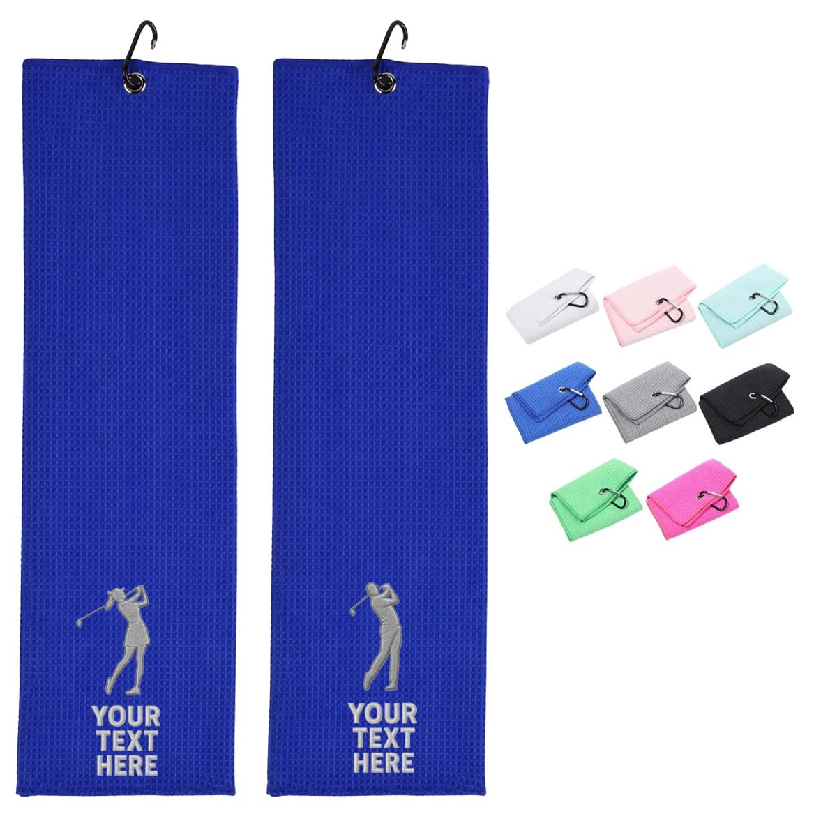 Van Der Linn Personalised Embroidered Custom Golf Towels with Clip (Blue)