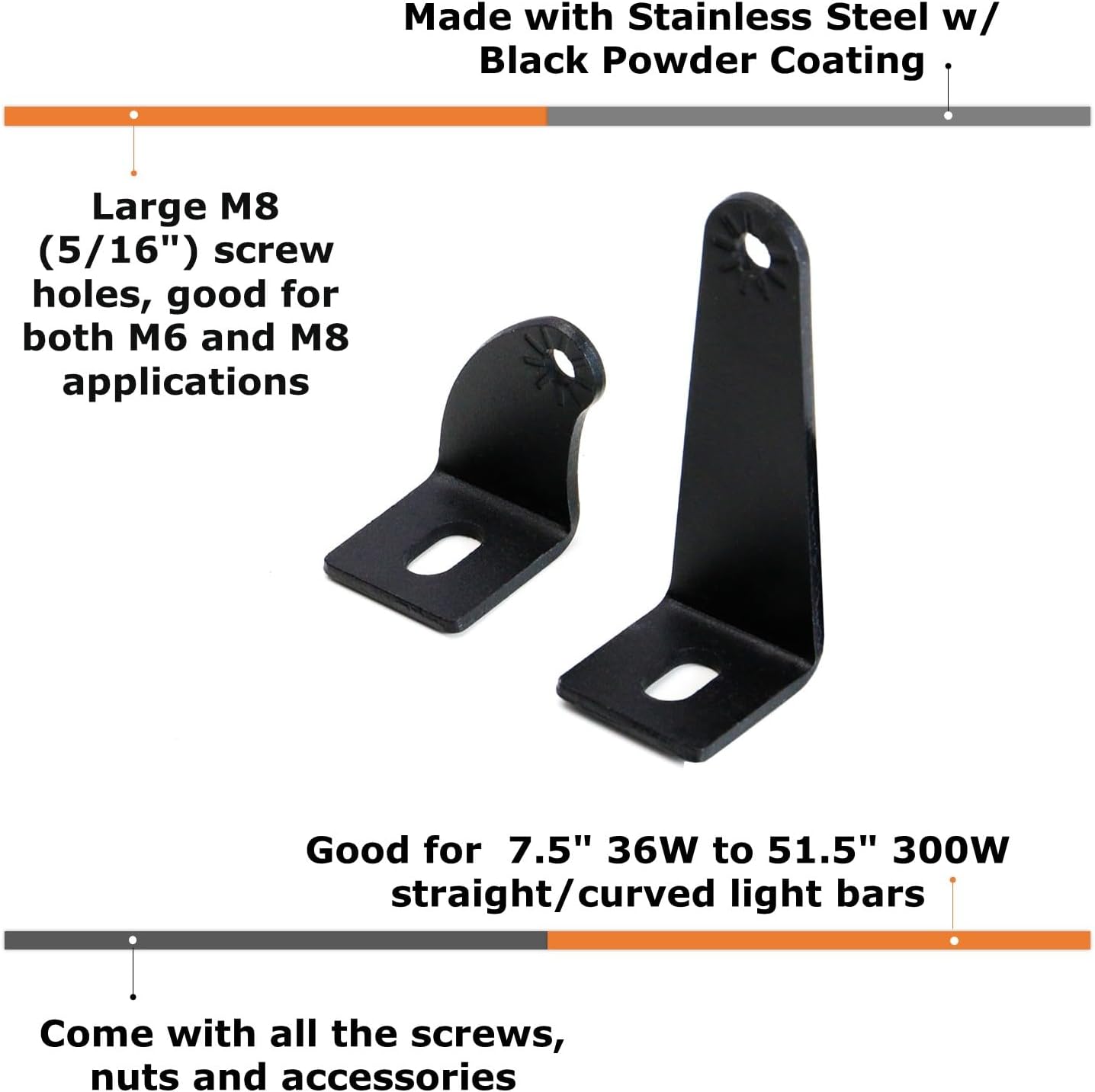 iJDMTOY 2-Pack Universal Side Mounting Brackets Compatible with Straight or Curved LED Light Bar (Most 20 30 40 42 50 52 Inches)