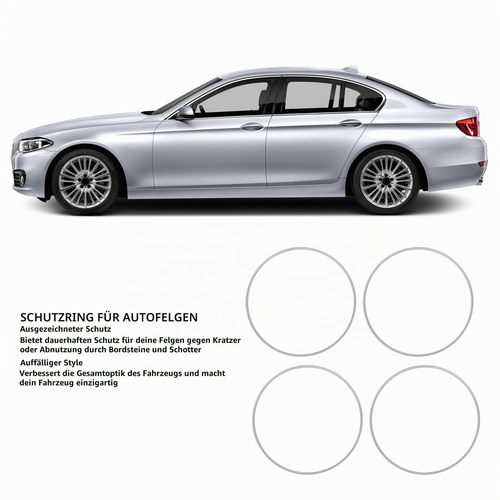 Akozon Kratzfester Felgenschutz aus Aluminiumlegierung, 4er-Set, Langlebiger Felgenschutz-Zierring für Autos, Silber