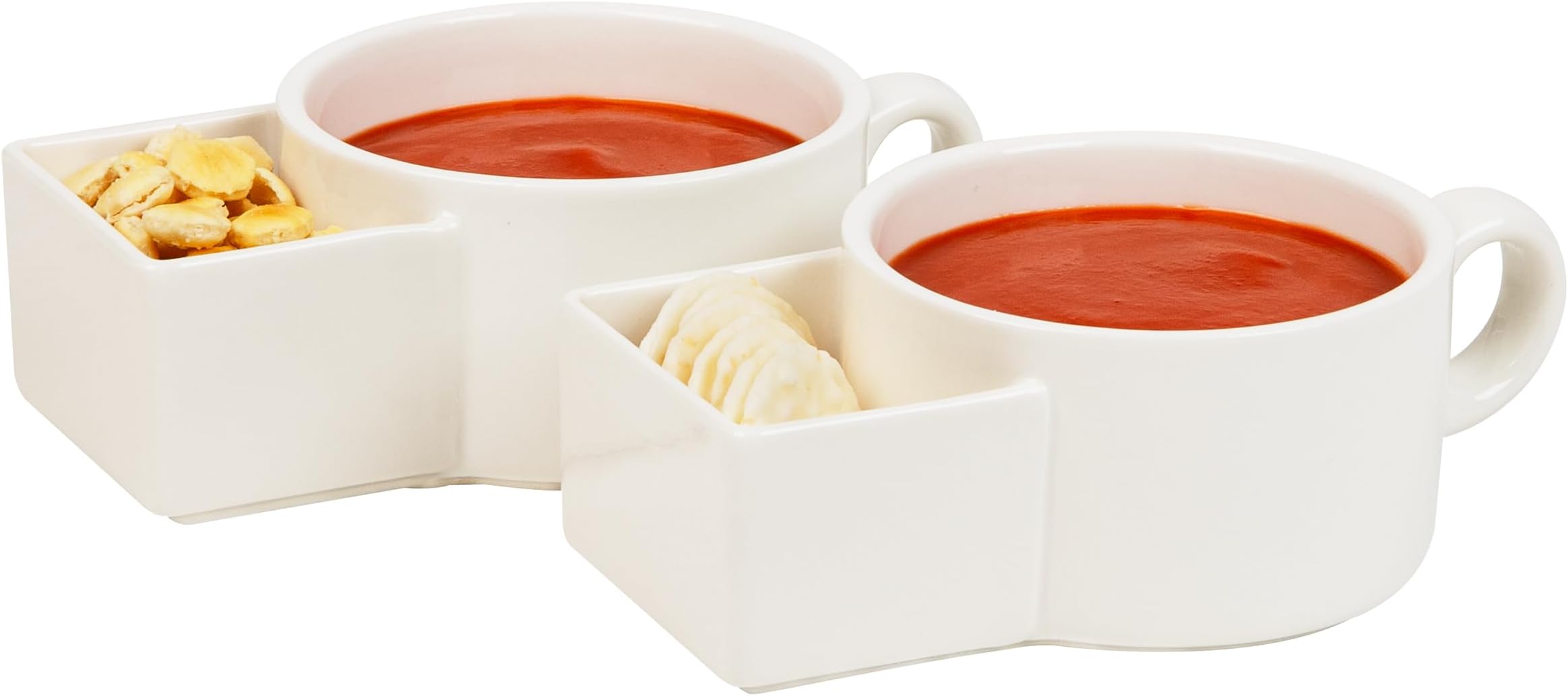 MInd Reader Soup and Cracker Bowls with Handles, Microwave Safe, Kitchen, Ceramic, 7.5"L x 4.5"W x 2.5"H, Set of 2, White