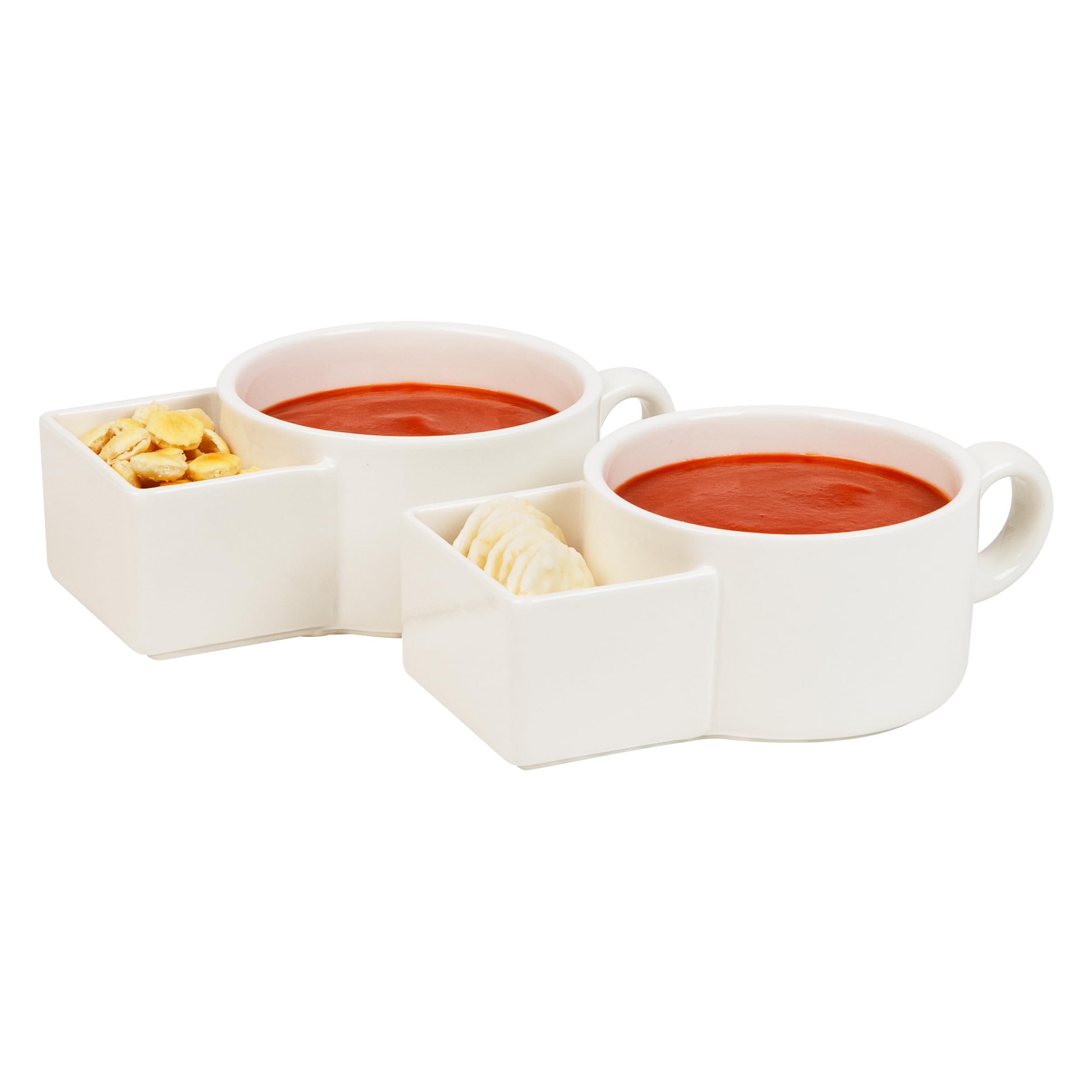 Mind Reader Soup and Cracker Bowls with Handles, Microwave Safe, Kitchen, Ceramic, 7.5" L x 4.5" W x 2.5" H, Set of 2, White