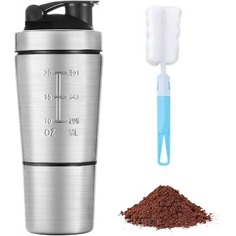 ACWOO Protein Shaker Bottle 700ml Stainless Steel Storage Cup and Mixball Gym Shaker for Protein Shakes