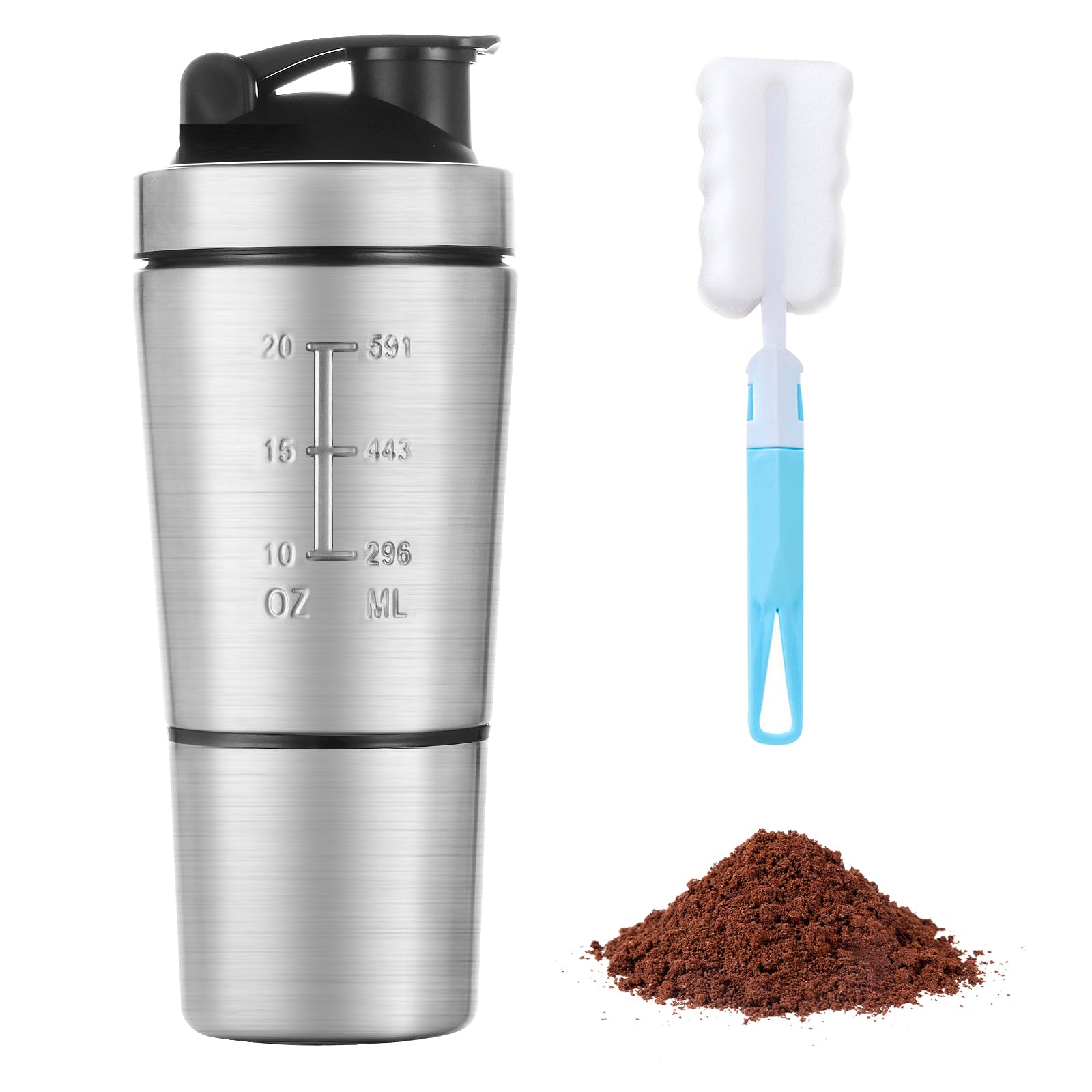 700ml Protein Shaker Bottle with 200ml Storage Cup, Stainless Steel Protein Shaker Cup With Mixball, Gym Shaker Bottle, Protein Shaker, BPA Free Leak Proof Shaker Bottle for Protein Bottle