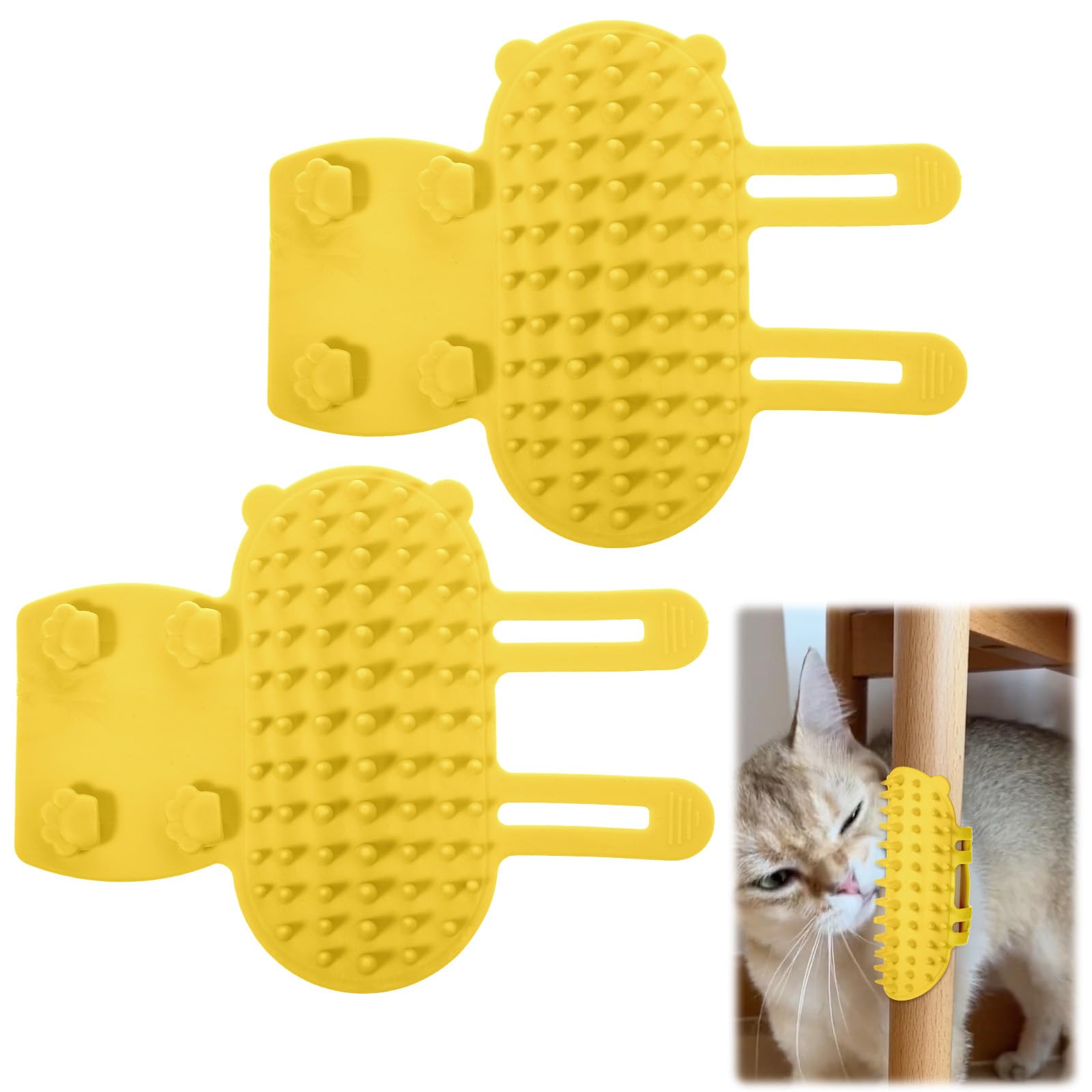 HJZHII 2PCS Cat Self Groomer Brush, Adjustable Cat Face Scratcher Silicone Cat Combs Cat Massager for Climbing Frames Table Legs Long and Short-Haired Kitten Cats(Yellow)