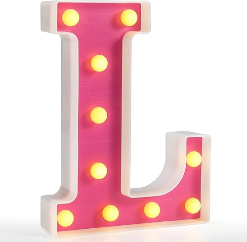 Pooqla Letras con luces LED de marquesina, letras del alfabeto, letreros iluminados para luz nocturna, cumpleaños, bodas, fiestas, lámpara de