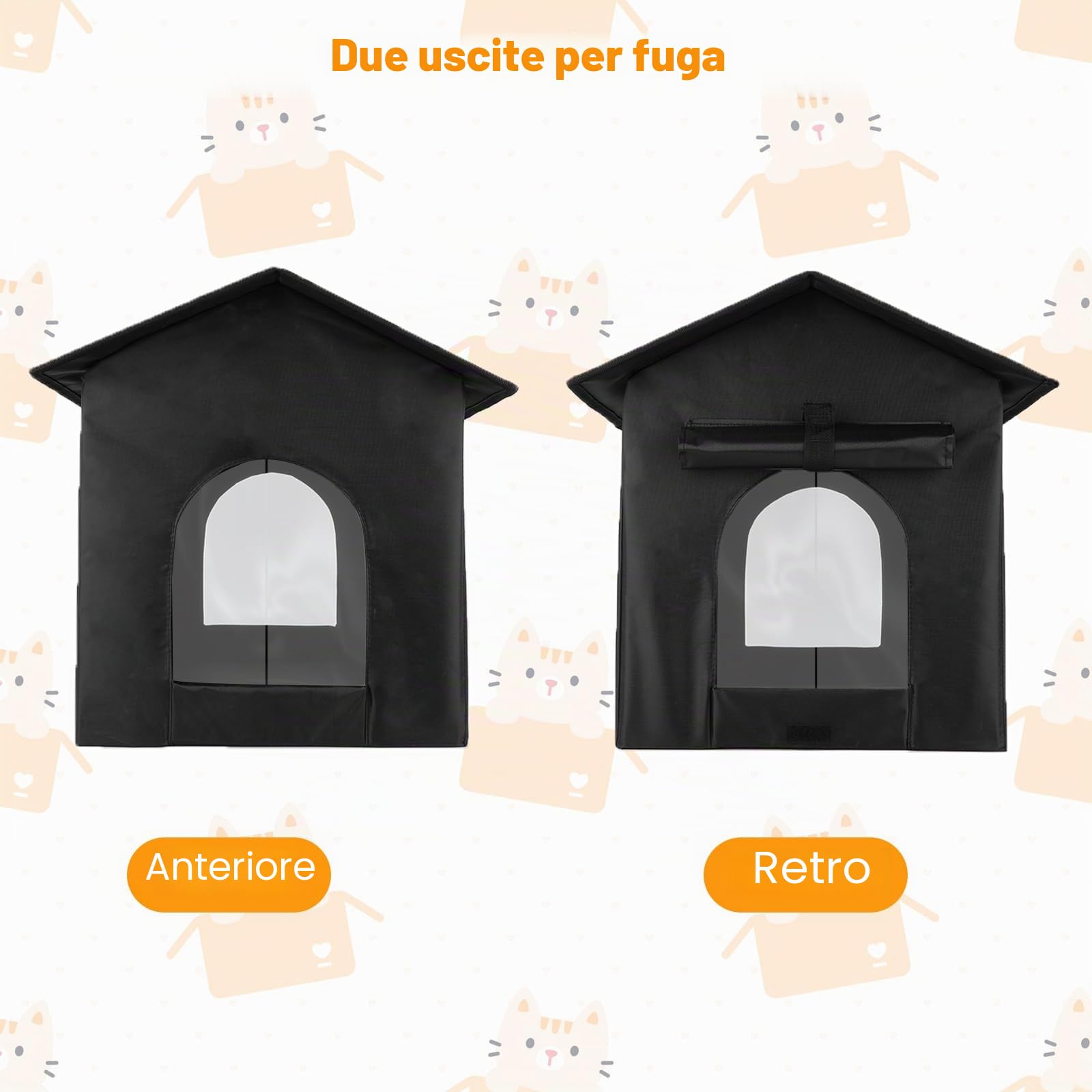FHTONGE Cuccia Gatto Esterno Impermeabile, Casetta per Gatti Randagino da Esterno Interno con Cuscino e Tenda, Protezione Contro Pioggia e Freddo, Caldo Rifugio per Cucciolo Animali Randagi