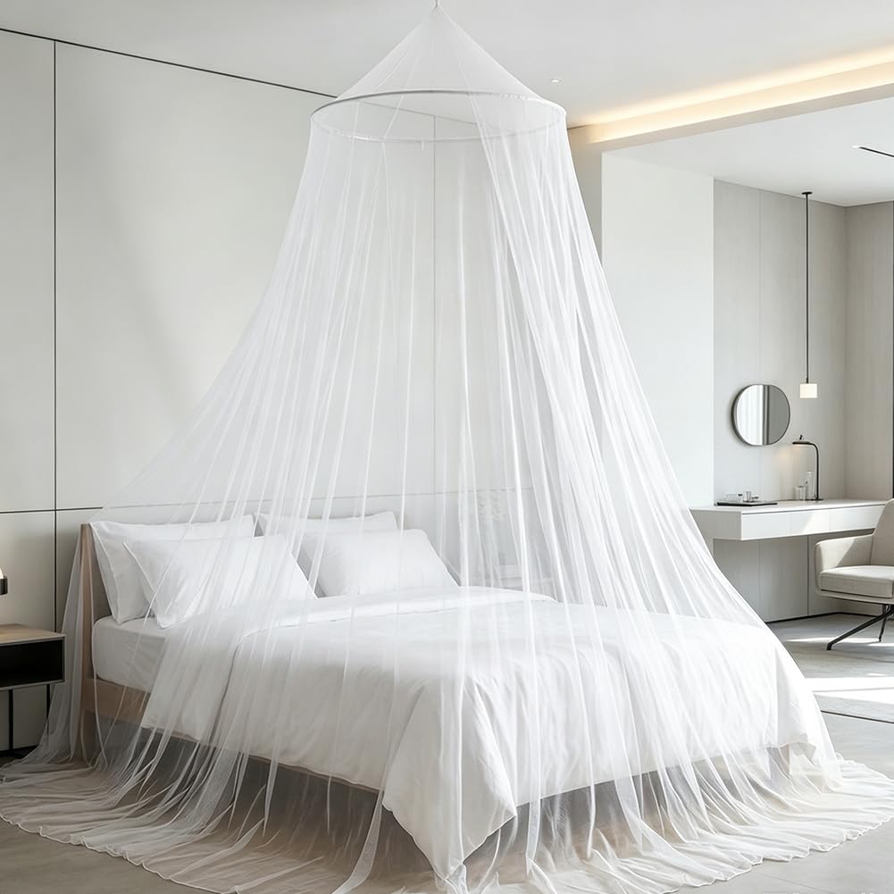 Spiritzohic Mosquito Bed Net for Kids, Bed Canopy, Round Dome Hanging Canopies, Kids Bed Canopy Curtains, Bedroom Tent, Bed Curtains, Bedroom Accessories,for Bedrooms, Nursery Room, Indoor -White