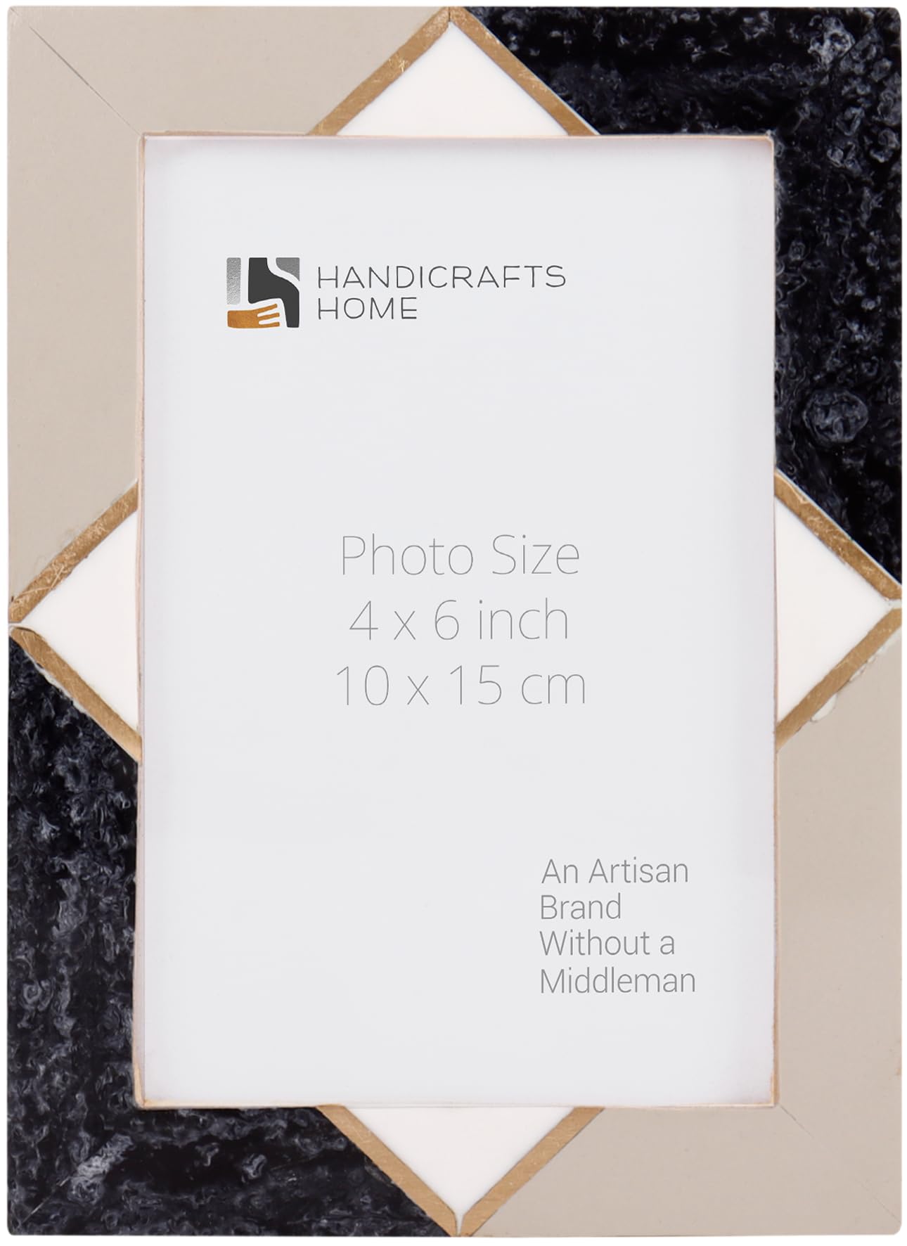 Handicrafts Home Menton Grey 4By6 Black Picture Frame, Menton Collection Handmade Resin Inlay & Brass Photo Frame For Modern Farmhouse Wall Decor, Holiday & Seasonal Home Styling, Vintage Shelf/Desk & Home Decor