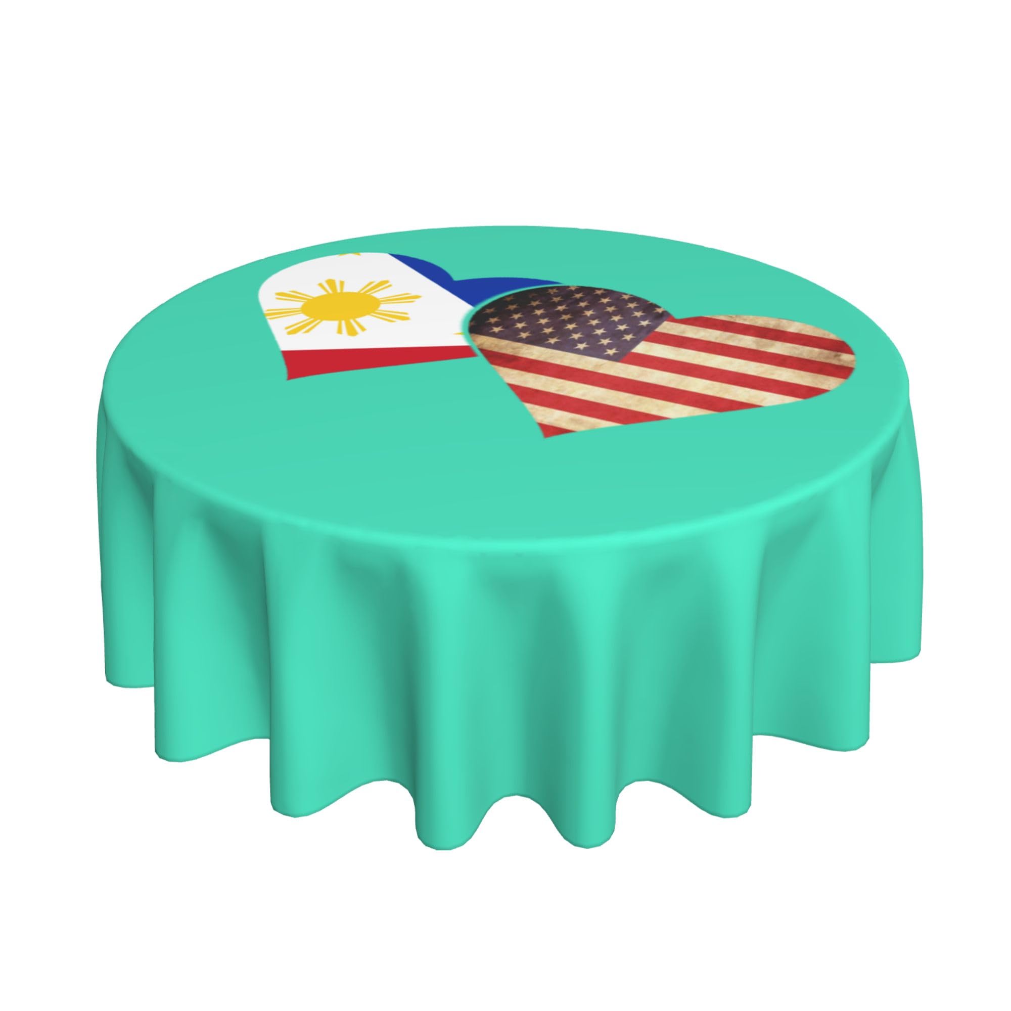 HLBSDM Philippines Flag and American Flag 60" Restaurant Circle Decor Tablecloth Festive Table Cover Round Art Desk Cloth