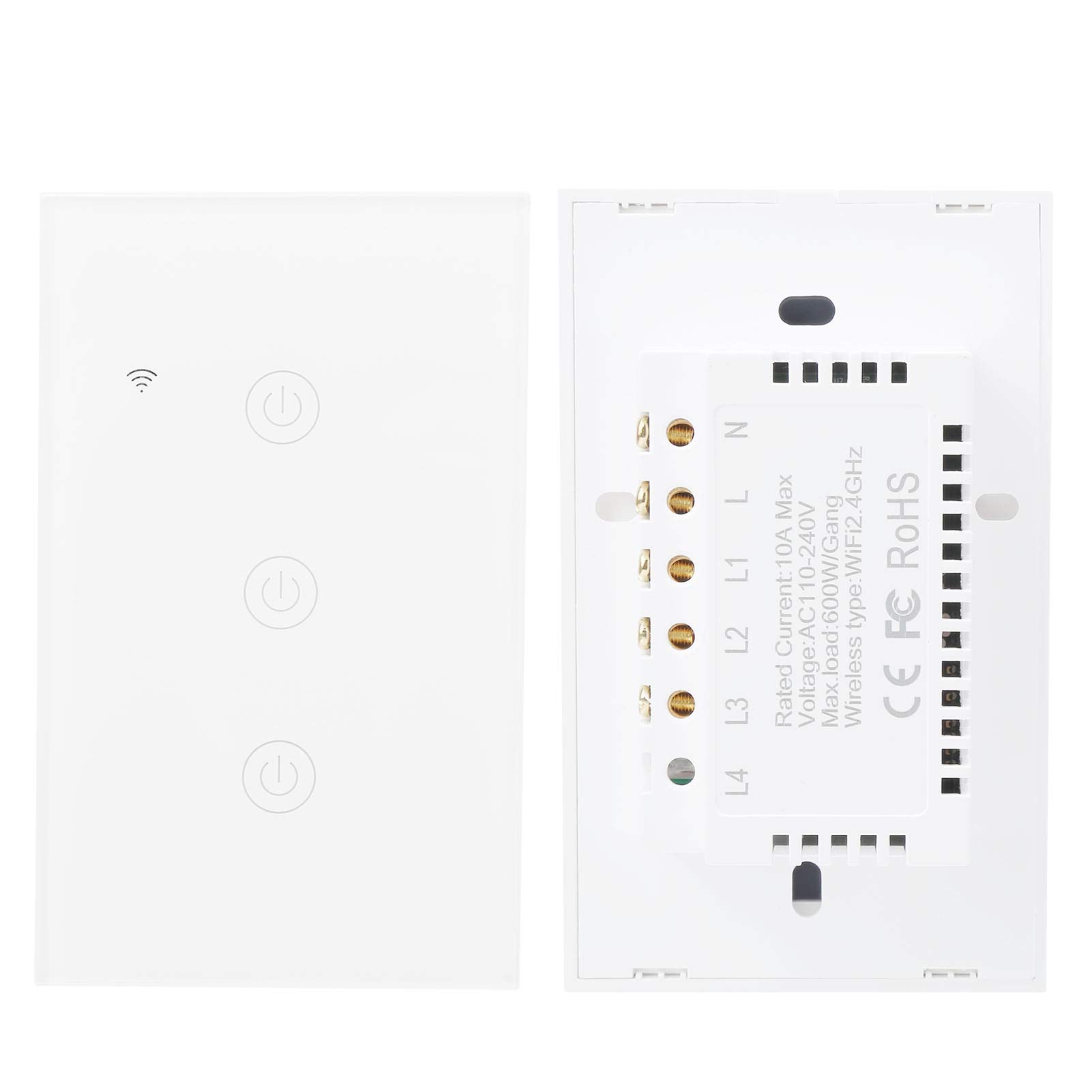 Interrupteur Intelligent WiFi 3 Canaux, Contrôle à Distance Lumière ON OFF 100-240VAC, Compatible Home, 600W par Canal