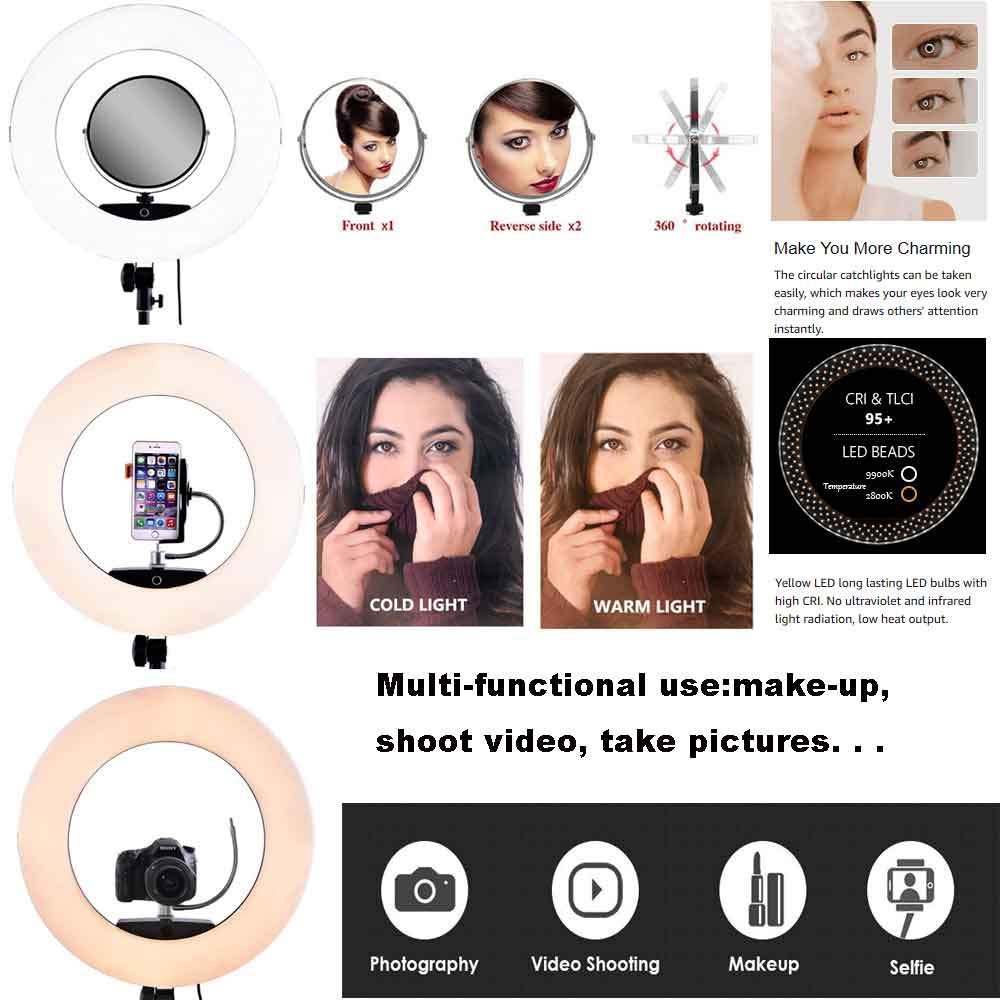 Kit luce anulare LED da 18 pollici 96W 2800K-9900K: controllo Bluetooth e lampada di controllo APP, con supporto per treppiede, per il trucco Illuminazione per studio video YouTube