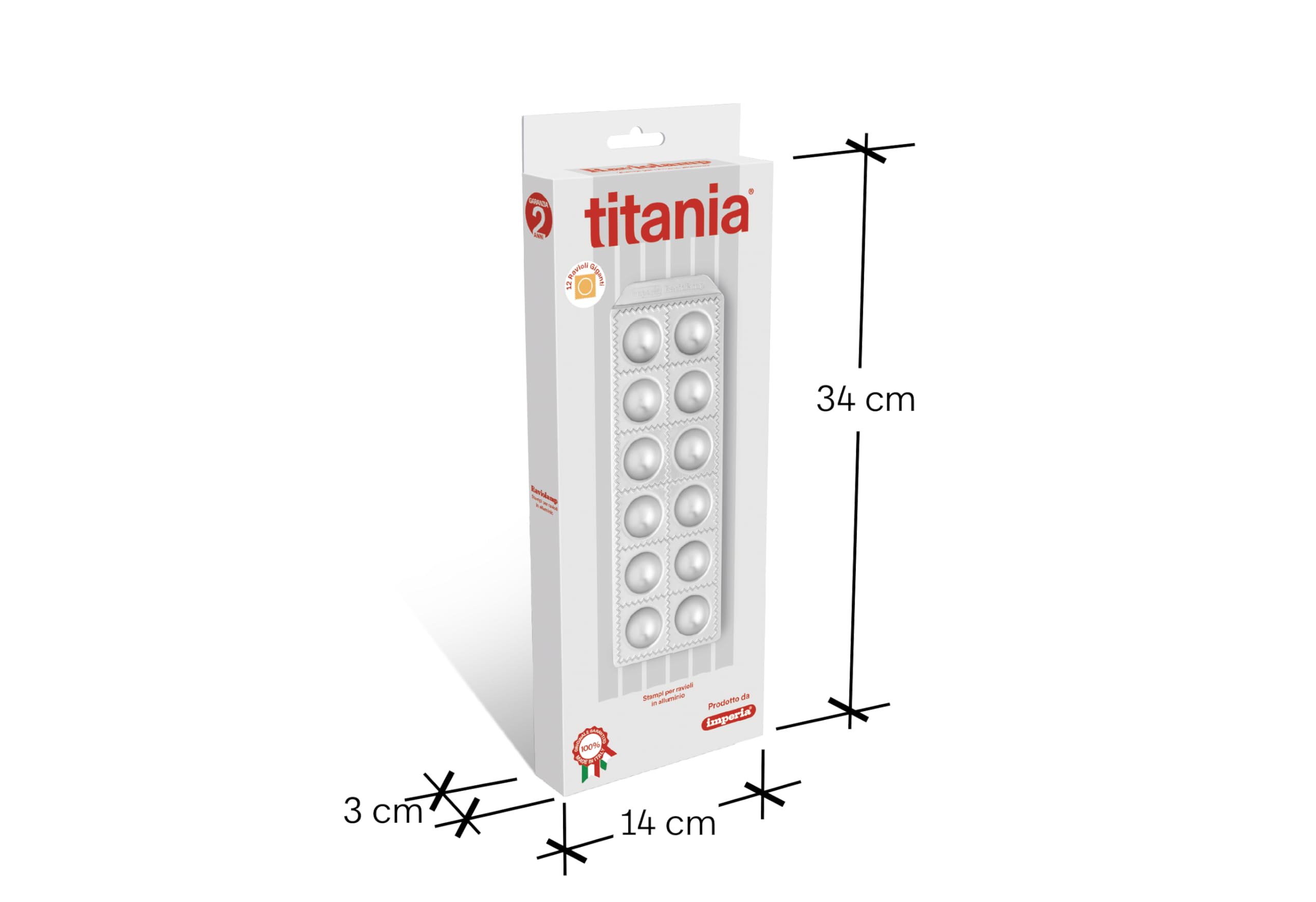 Imperia Raviolamp Línea Titania. Molde para raviolis. 100% Made in Italy. Accesorio para máquina de pasta. Cortador de pasta en aluminio para pasta fresca con relleno. Con rodillo.