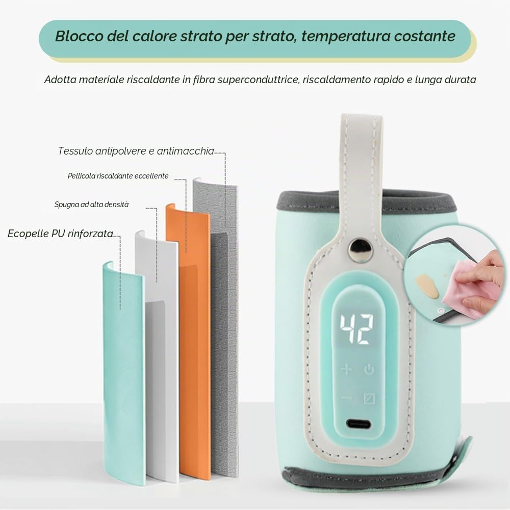 Scaldabiberon portatile, scaldabiberon USB con display LCD, temperatura regolabile, borsa scaldabiberon scaldavivande, scaldabiberon scaldabiberon termostato scaldabiberon per tutte le bottiglie
