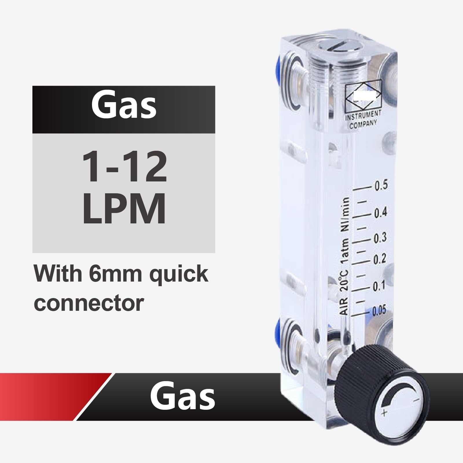 Medidor de flujo acrílico, 1 pieza LZM-4T, tubo, montaje en panel, rotámetro área variable, medidor gas bajo caudal (gas 1-5 LPM-6 mm)(Gas 1 12LPM 6mm)