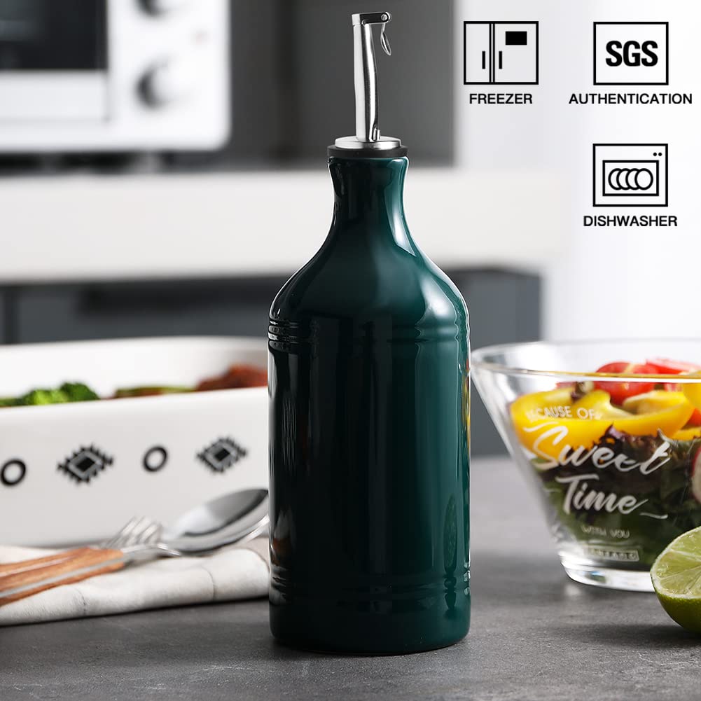 Sweejar Botella dispensadora de aceite de oliva de cerámica, aceite opaco que protege el aceite para reducir la oxidación, adecuado para almacenamiento de aceite, vinagre, jarabes de café y otros