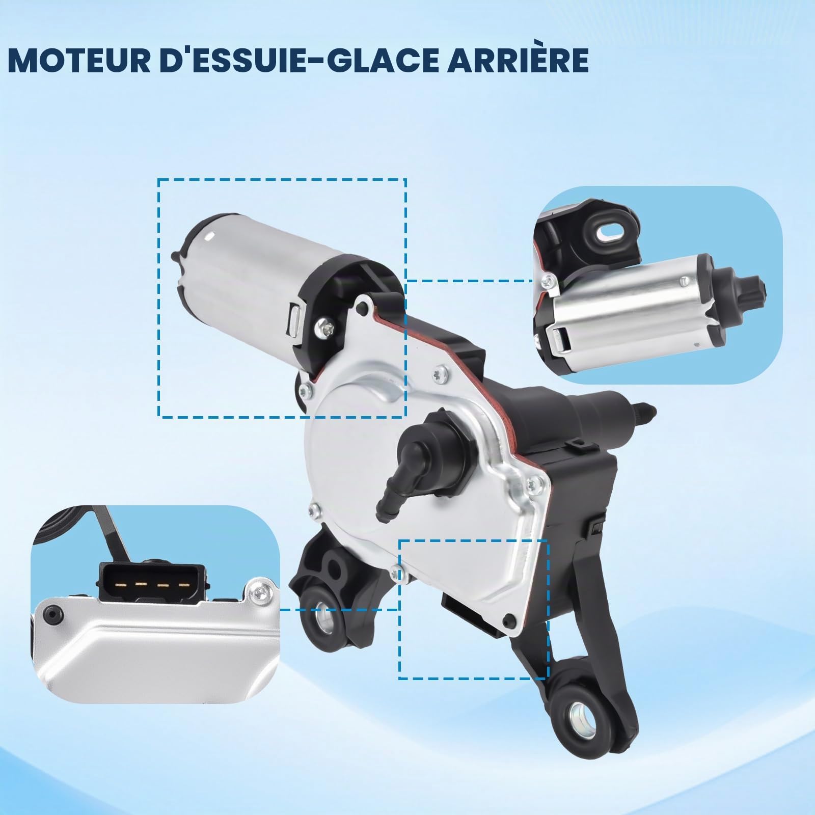 Moteur d'essuie-glace arrière Moteur arrière Pare-brise arrière Compatible avec A3 8P A4 A6 Q5 Q7 2000-2019, remplacement pour 8E9955711D 8E9955711A 8E9955711B 8E9955711C