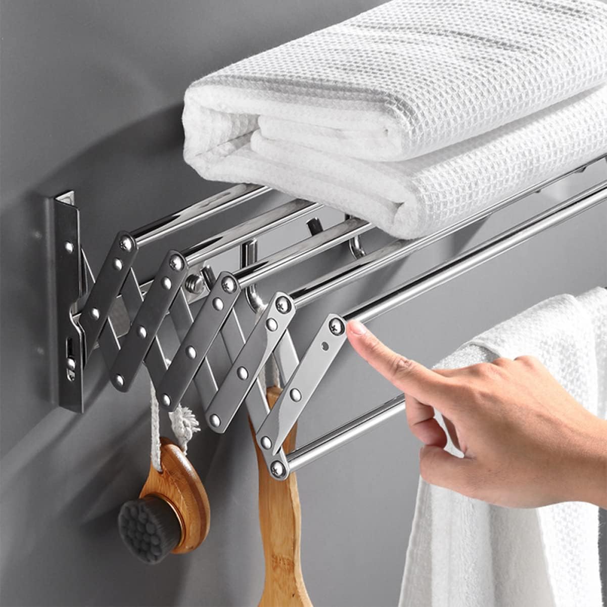 ABOOFAN Telescopic Bathroom Storage Rack 50cm Stainless Steel Wall Mount Towel Hanger Easy Installation Rustproof Design for Kitchen and Bathroom Organization