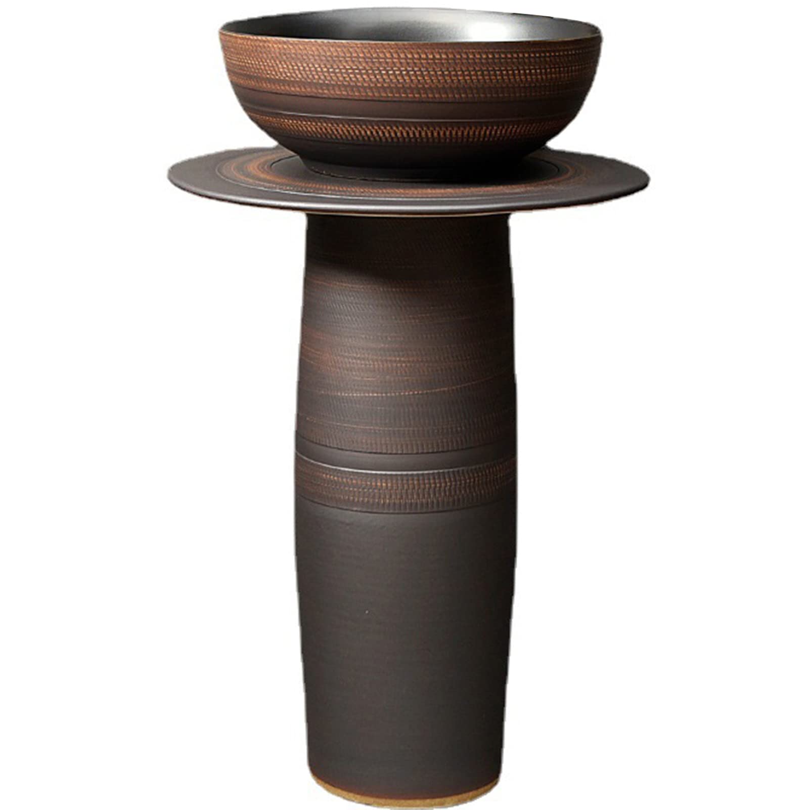 Gljtuo Size_name Modern Ceramic Bathroom Basin Sink Round Freestanding Sink Ceramic Basin Sink And Bathroom Pedestal For Indoor And Outdoor,Full Set,-3 Piece Set