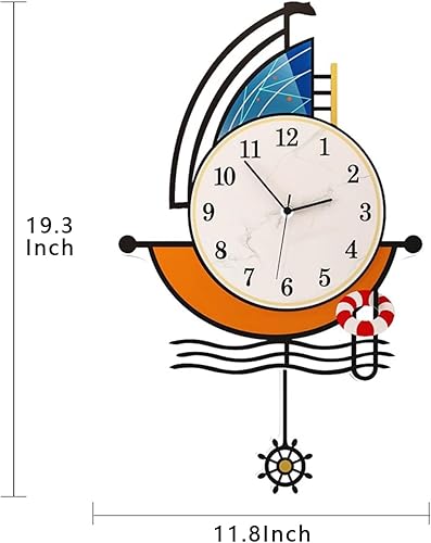 Miniatura 2 de Reloj de pared moderno con pilas, 23 pulgadas, diseño de barco grande, relojes de pared de péndulo para decoración de sala de estar, reloj