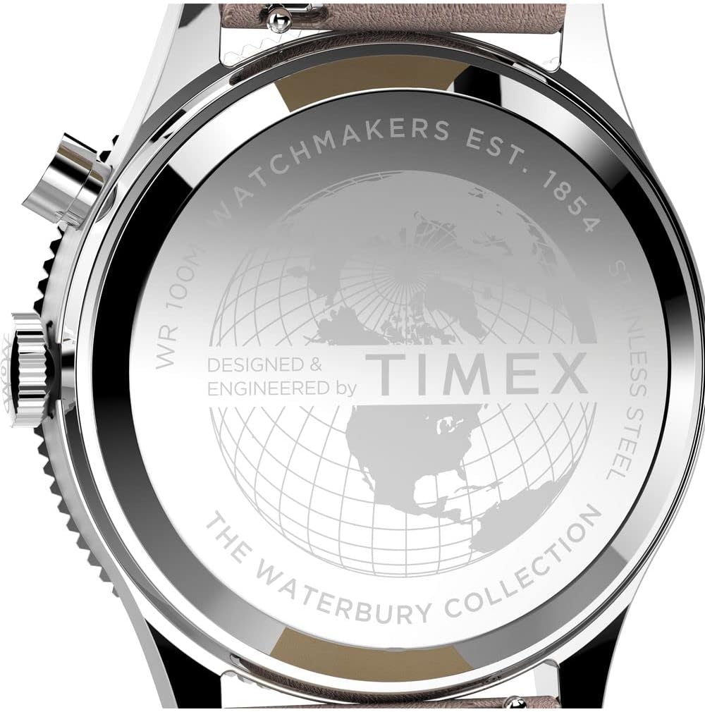 Close-up of the Timex Waterbury 39mm Watch case back with engravings