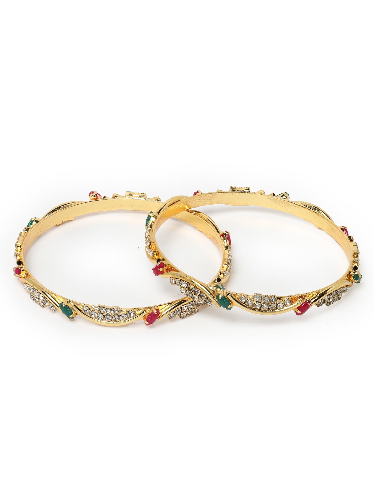 Plated Red & Green AD Stones Studded Bracelet Bangle Set