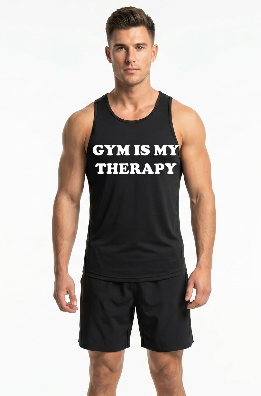 Men's Gym is My Therapy Printed Gym T-Shirt, Black-picture-10