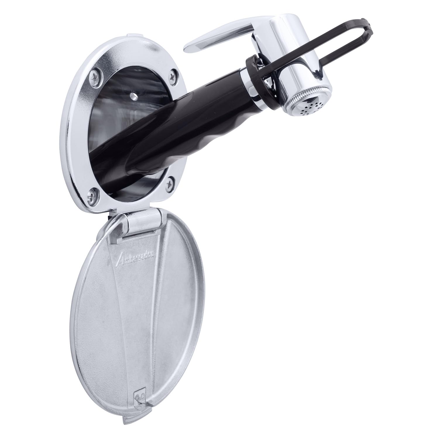 Recessed Shower- Chrome Cup with Stainless Steel Lid, Hammer-Head Black Sprayer, 6' Stainless Steel Hose - 136-0043-CP-W