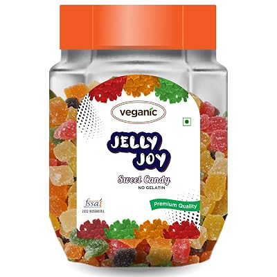 Veganic Jelly Candy/Bites/Beans/Cubes | 400gm | Pure Veg No Gelatin | Multicolour Fruit Flavour Sugar Coated Candies