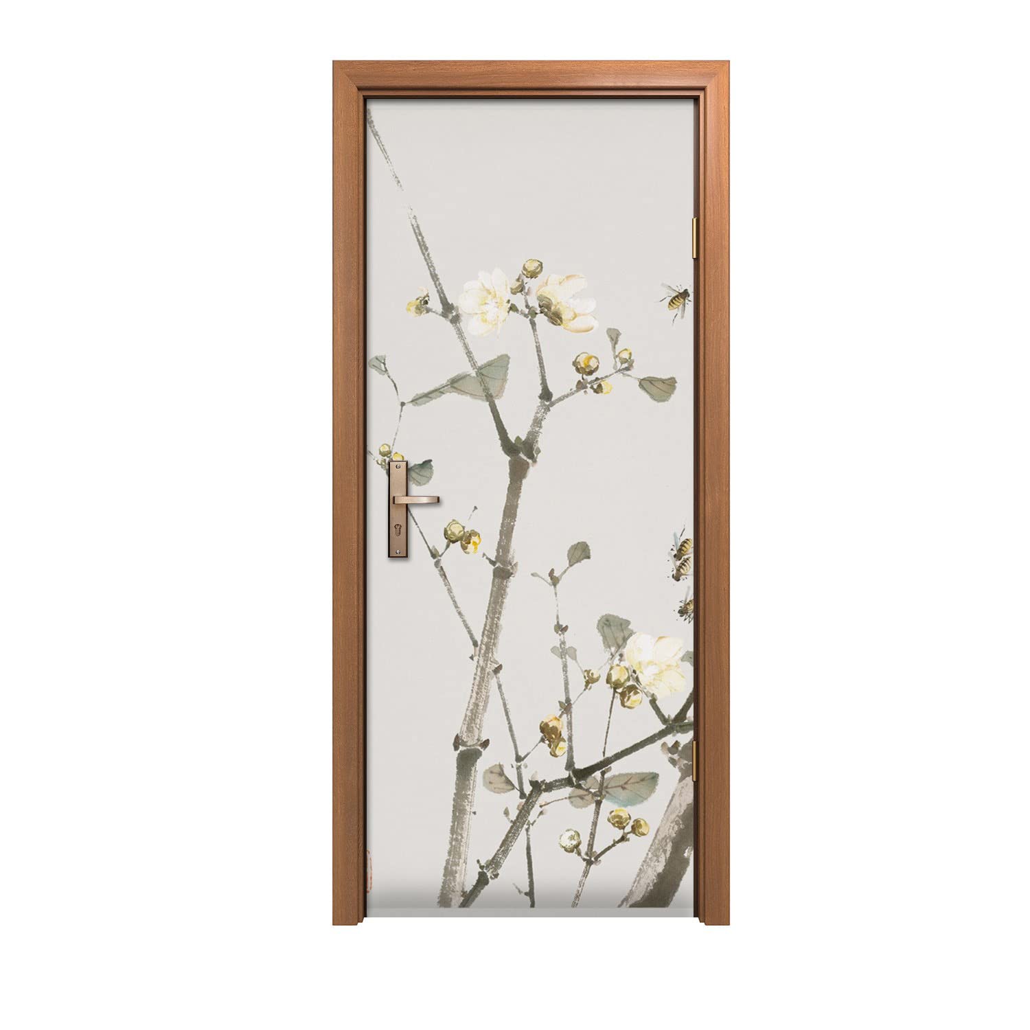 Autocollant de porte fleurs et insectes pour créer un salon nature et un design chaleureux