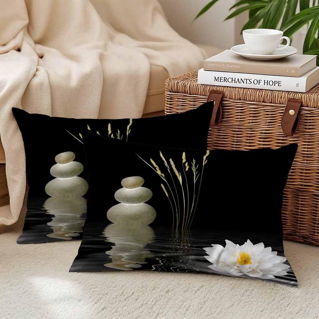 Zovinex Cushion Cover Outdoor Soft Short Plush Pillowcase Zen Stone Throw Pillow Cover Hippie Decorative Oblong Lumbar Pillow Case for Livingroom Sofa Bed,Set of 2 Pack 30x50cm 12x20 Inch - Image 3