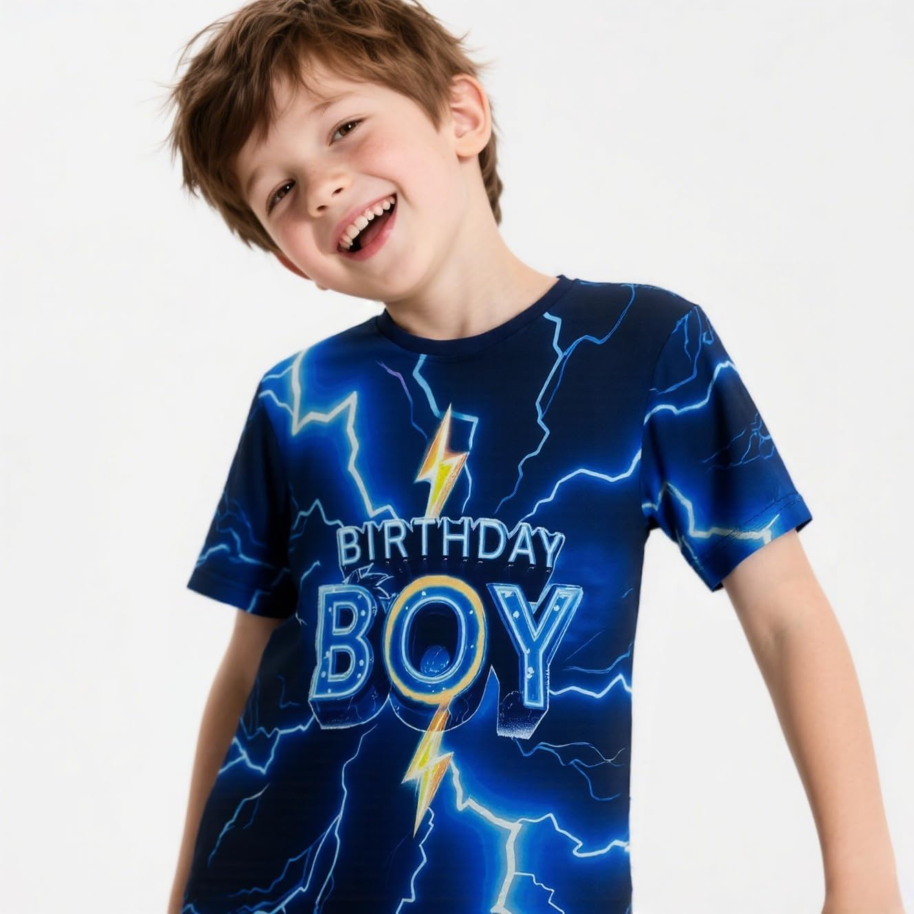 Birthday Shirts for Boys 3-12 Years,Lightning Design Birthday Boy Short Sleeve T-Shirt for Party Gifts Celebrations - Image 2