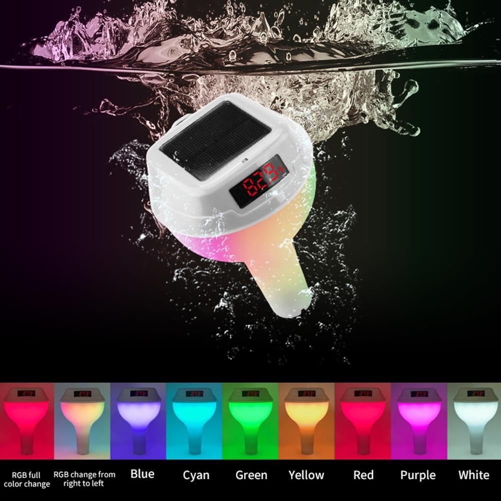 Termómetro Digital Flotante para Piscina, Fácil de Leer, con Panel Solar y Pantalla LED, Resistente Al Agua IP68 y Luz RGB, para Piscina.