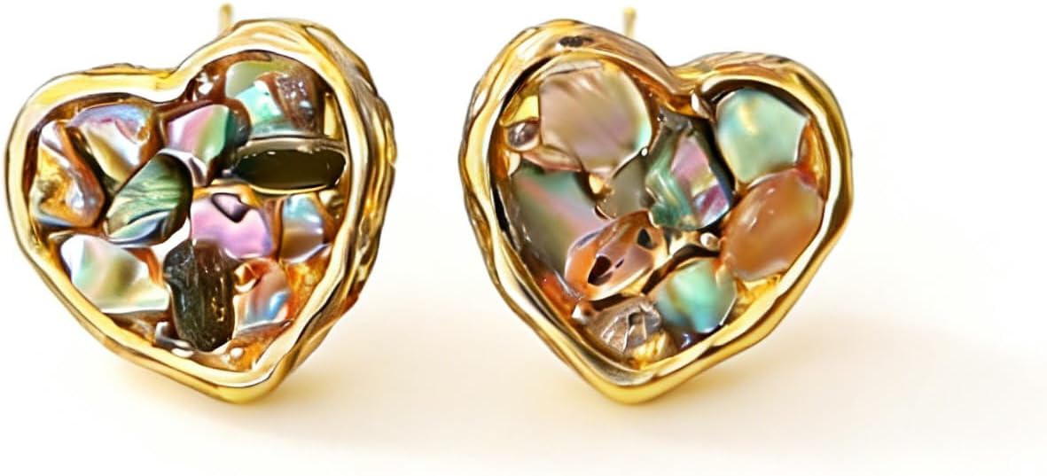 Heart and Leaf Shaped Stud Jewelry Earrings for Women, Natural Shell Pearl Nacre Mother of Pearl in White and Colors, 18K Gold Plated Romantic Love Gift, Hypoallergenic 925 Sterling Silver Posts