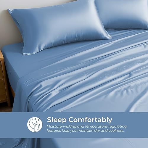 Miniatura 6 de Linenwalas Juego de sábanas prémium 100% viscosa derivada de bambú California King, ultrasuave, transpirable y refrescante, ideal para personas que