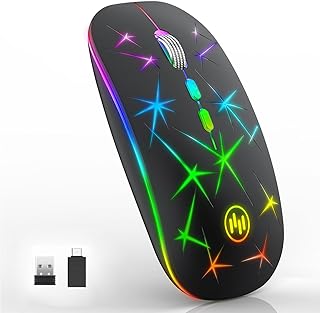 Uiosmuph U19 Wireless Mouse Rechargeable, Rechargeable Mouse with USB Nano Receiver, 2.4G Cordless Slim Silent Gaming Mouse for Windows PC Laptop Mac MacBook(Matt Black)