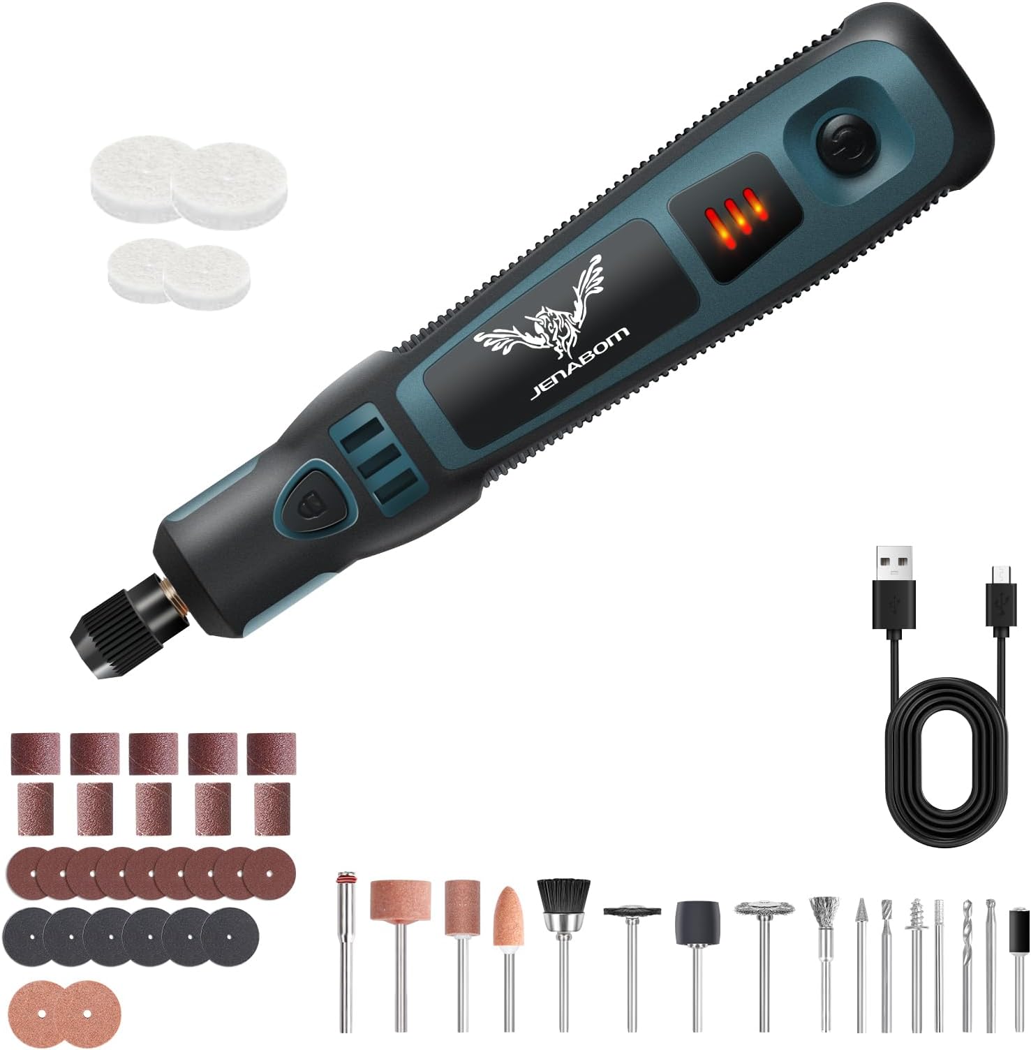 JENABOM Mini Cordless Rotary Tool, USB Charging, 3-Speed Rotary Tool Kit with 50 Accessories, Multi-Purpose 3.6V Power Rotary Tool