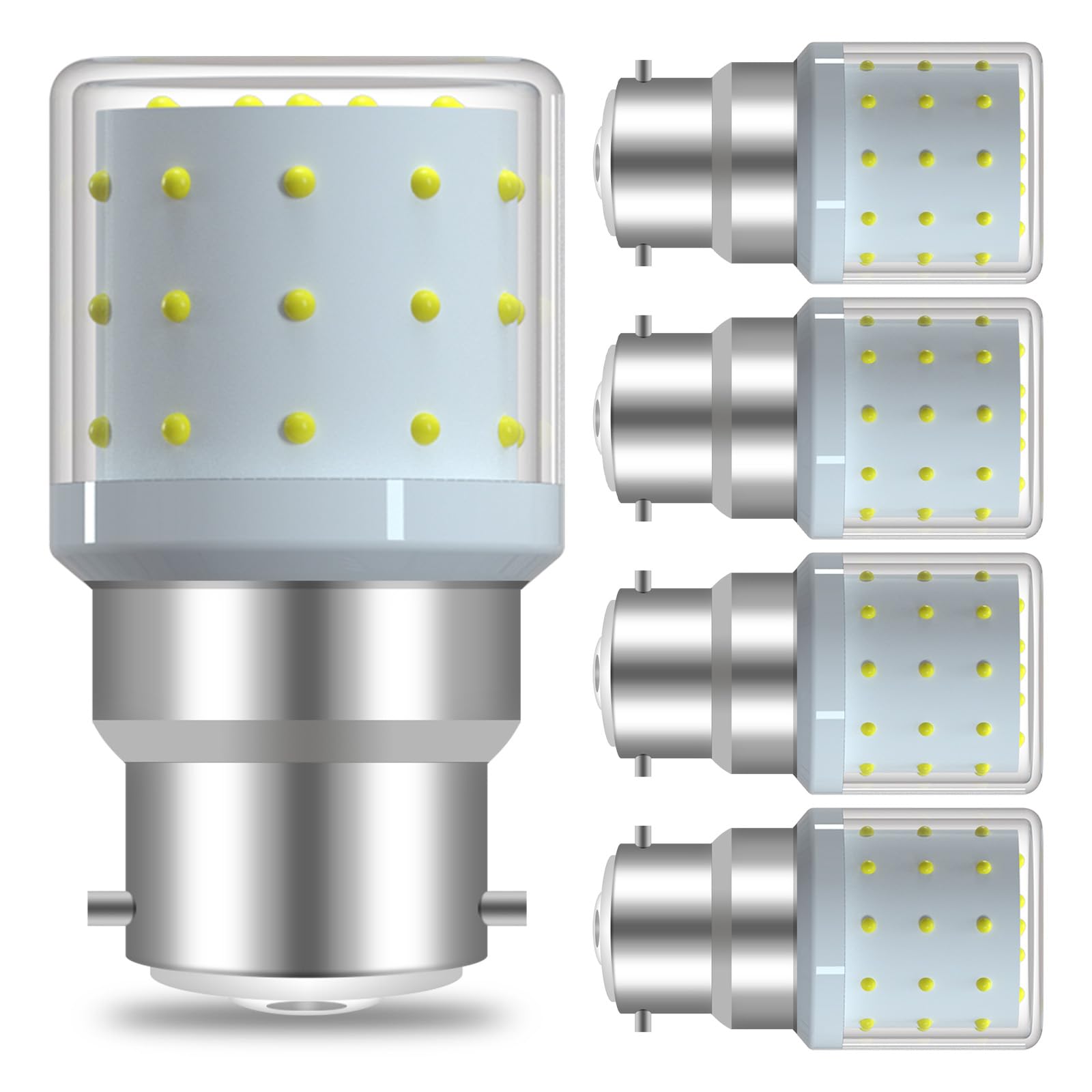 XIMNCHNI Small Bayonet Light Bulb 60W - 80W Equivalent, B22 LED Bulbs Cool White 6000K 6W 806LM,Energy Saver Bayonet Bulb for Chandeliers, Wall Lamps, Ceiling Light,Non-Dimmable, Pack of 5