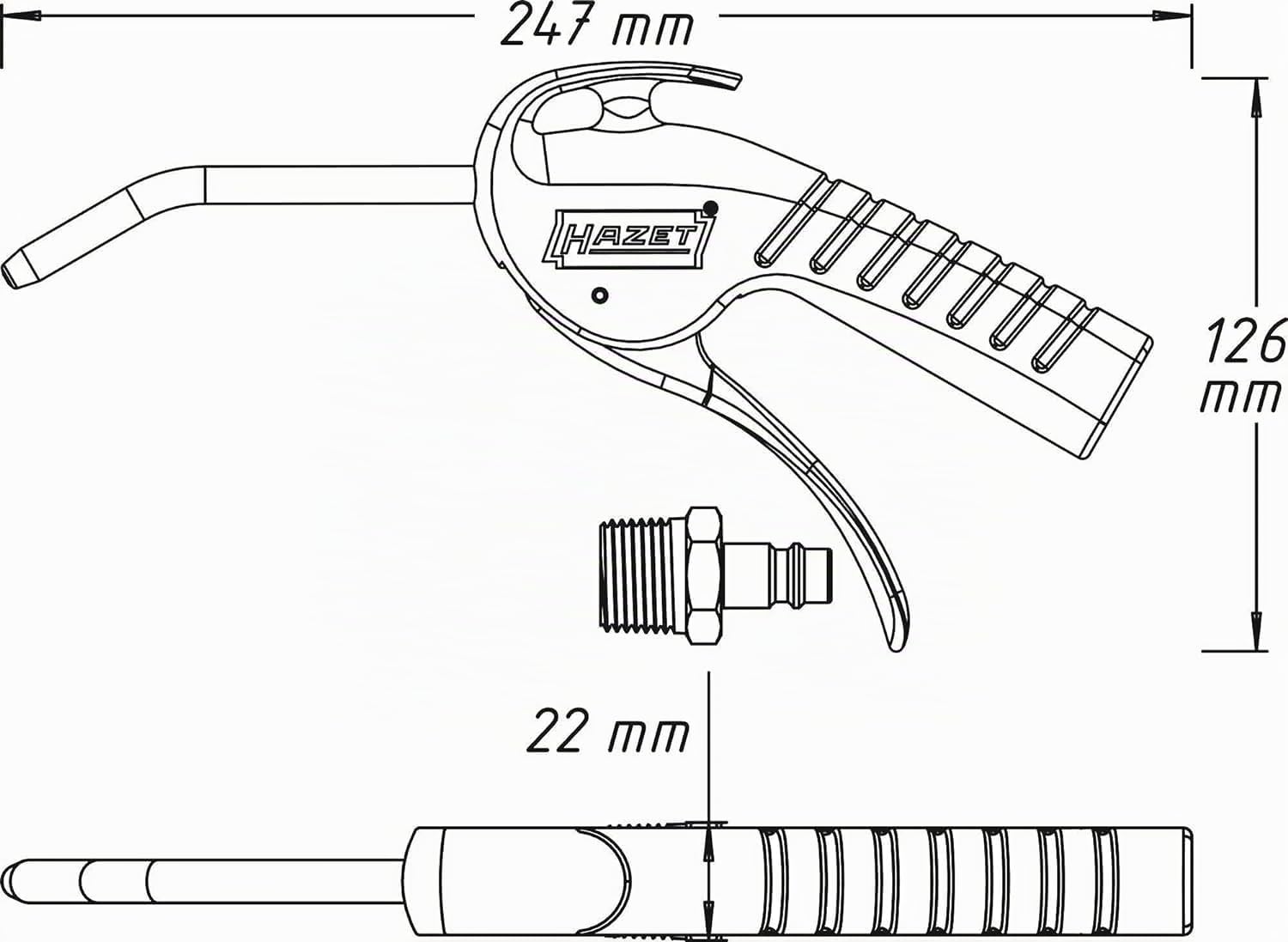 HAZET Pistolet de soufflage 9040P-1 I Buse longue de 100 mm, courbée, pression de service de 6 bars avec poignée ergonomique I pour une élimination rapide des copeaux ou autres corps étrangers'.