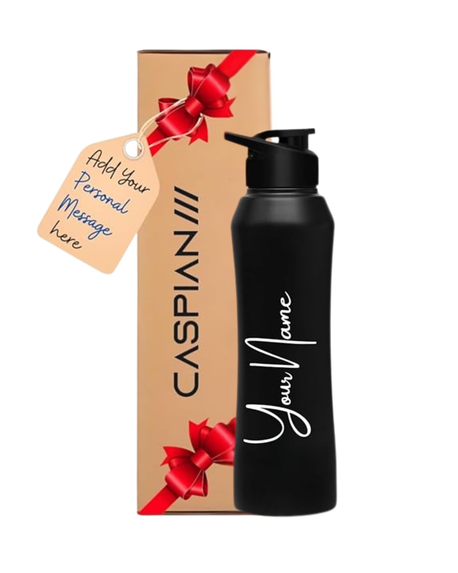Caspian Trek Customised Stainless Steel Water Bottle 750ml, Black with Logo Print - Personalised Water Bottle with Your Name Print for Kids Boys Girls School Office Gym- Perfect for Corporate Gifting