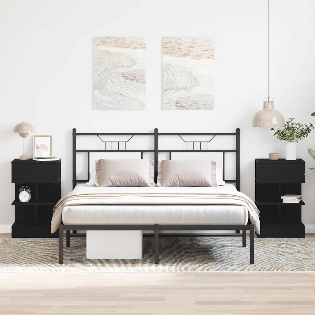 Mesitas de noche roble negro pack de 2 piezas para muebles de dormitorio y hogar