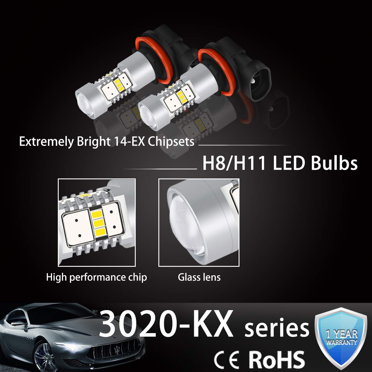 AGLINT H11 LED Mistlampen Krachtige CSP Chips Extreem Heldere H11/H8/H9 LED 12V 24V voor Auto DRL Dagrijverlichting Mistlampen Vervanging 6500K Wit 2 Stks