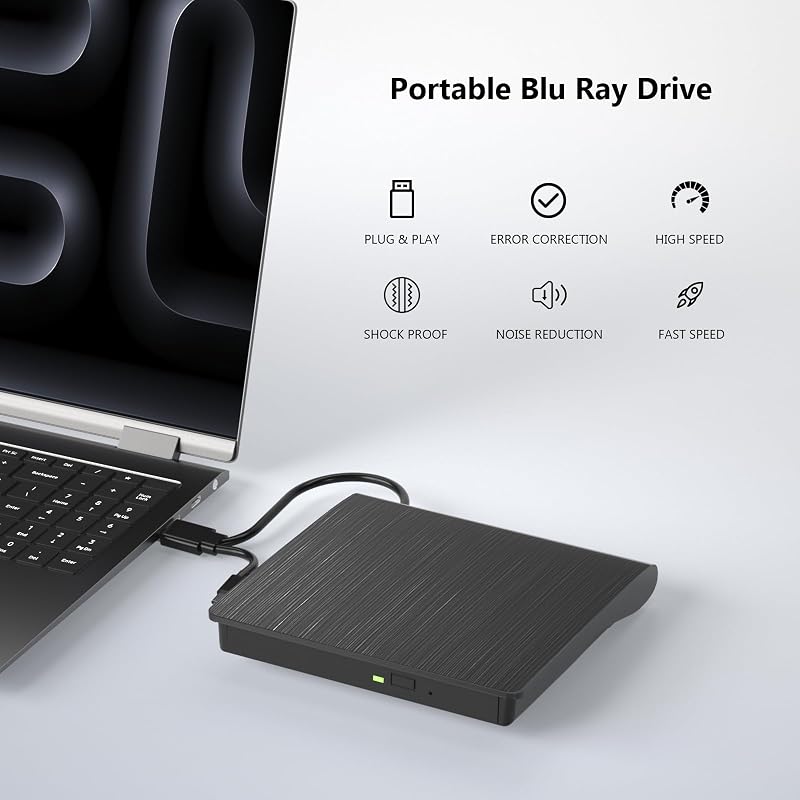 Yaeonku Külső Blu-ray Meghajtó USB 3.0 Type-C DVD Lejátszó Windows Mac